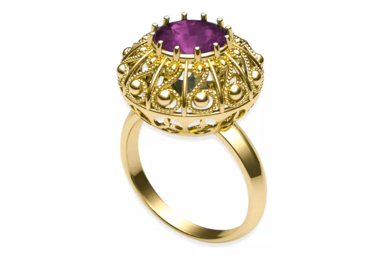 Amatista Oro amarillo de 14 quilates Anillo Vintage vrc059y